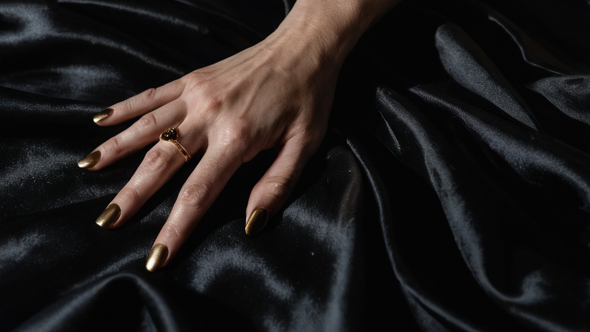 Détail sensuel : une main sur un drap de soie