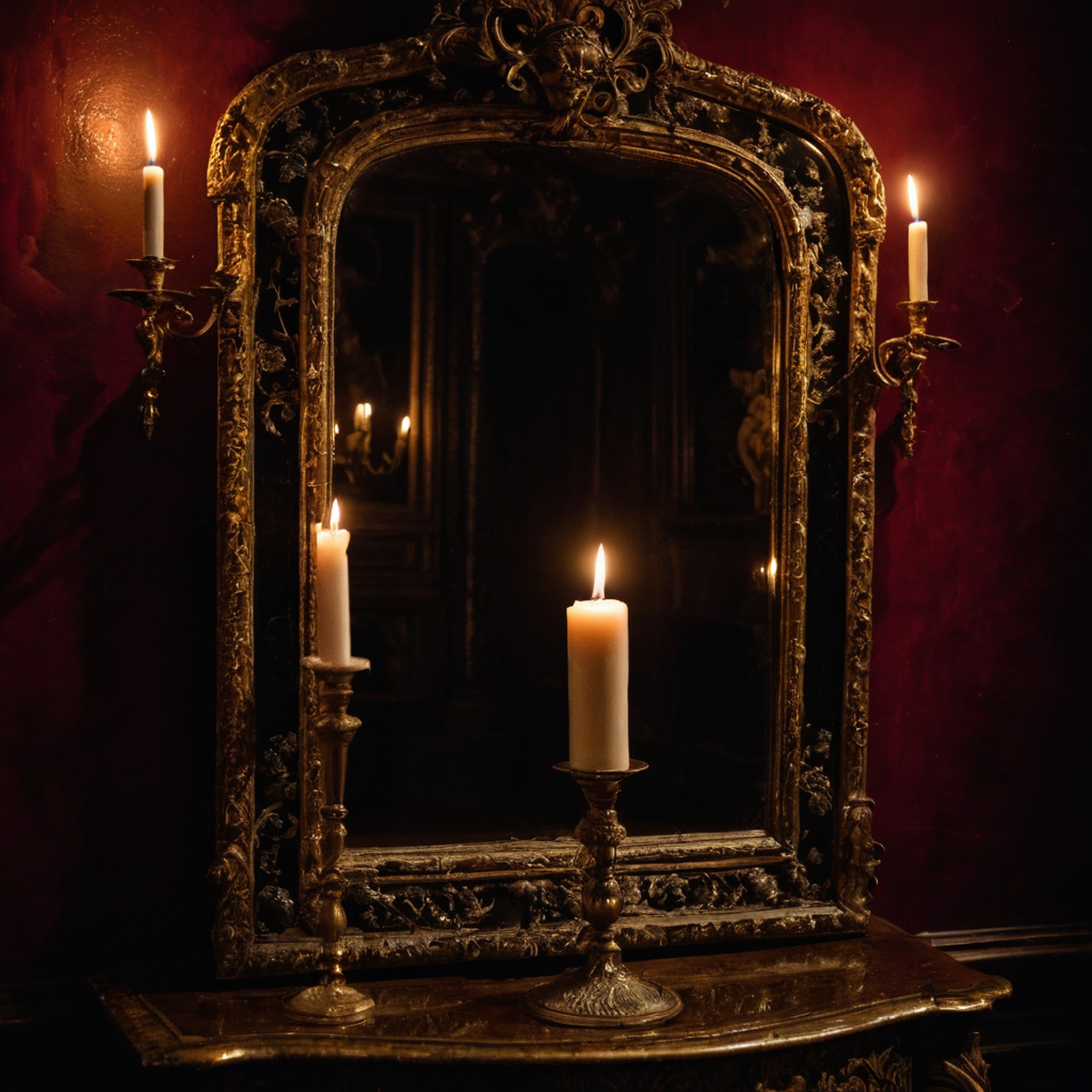 Détail : miroir ancien et chandelier